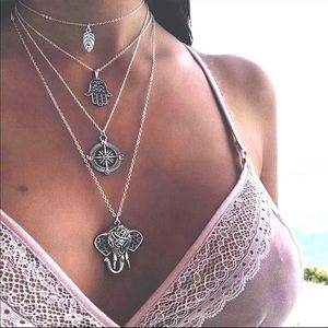 silver multi layered silver boho necklace